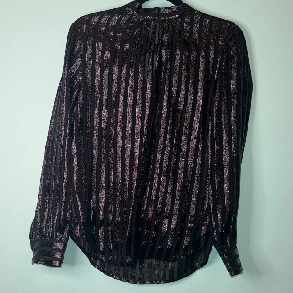 NWT J.Crew Black Metallic Stripe Tie-Neck Blouse Sz S - Picture 4 of 9